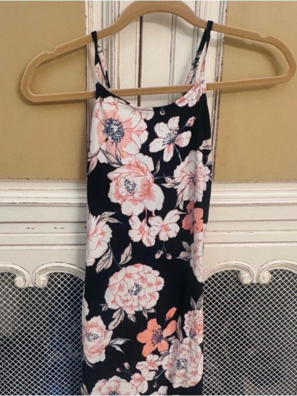 Roxy Black Floral Slip Dress with Pink Blossoms